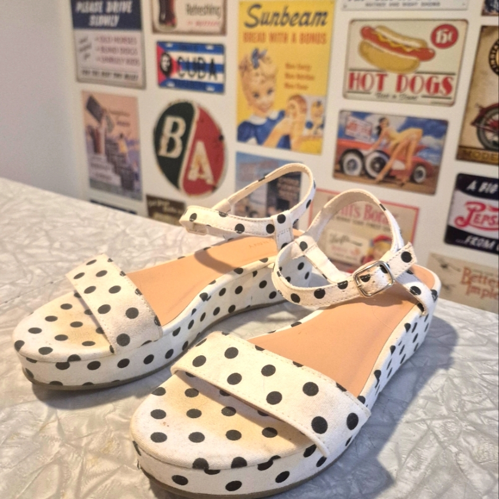 Polka Dot Strappy Wedge Shoes